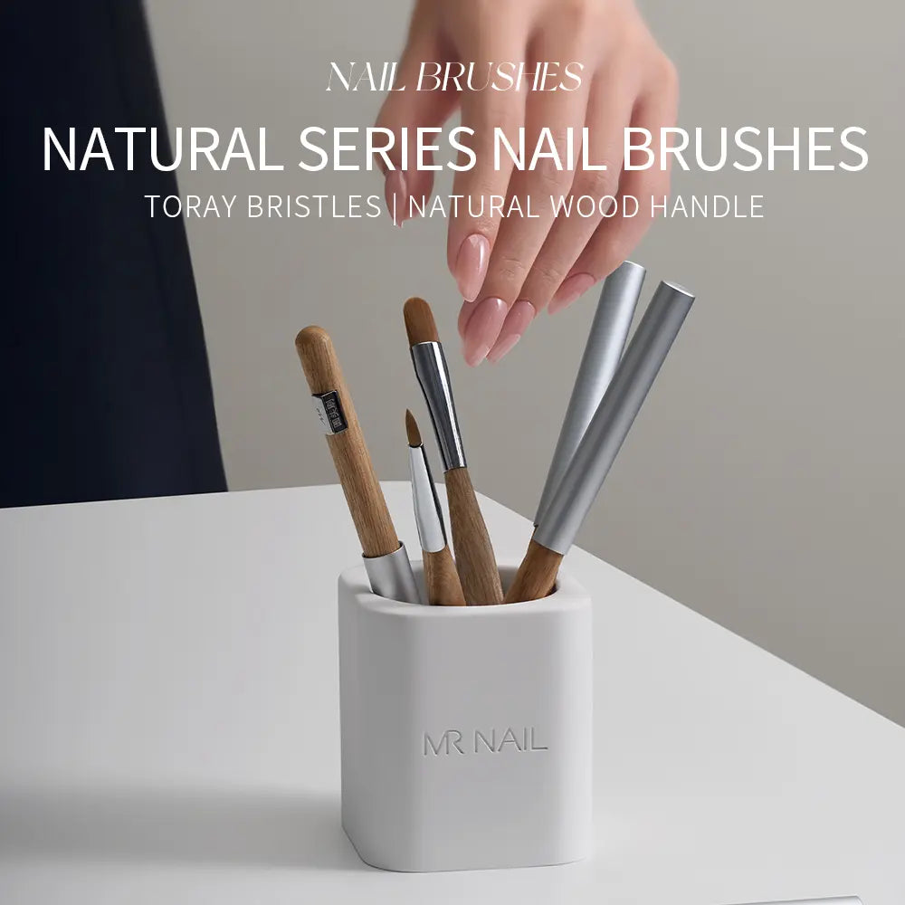 MR NAIL Natural Series Nail Brushes – Professional Nail Art Brush Set with Natural Wood Handle