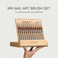 MR Nail Art Brush Set with 14 professional nail brushes in wooden holder