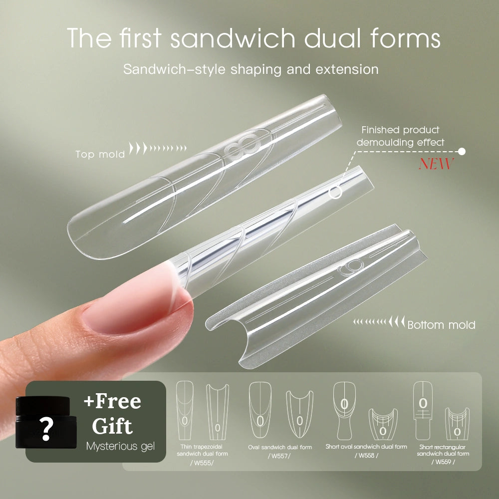 MRNAIL New sandwich nail extensions and Dual Forms. A professional nail form. W555, W557,W558,W559. Four professional types