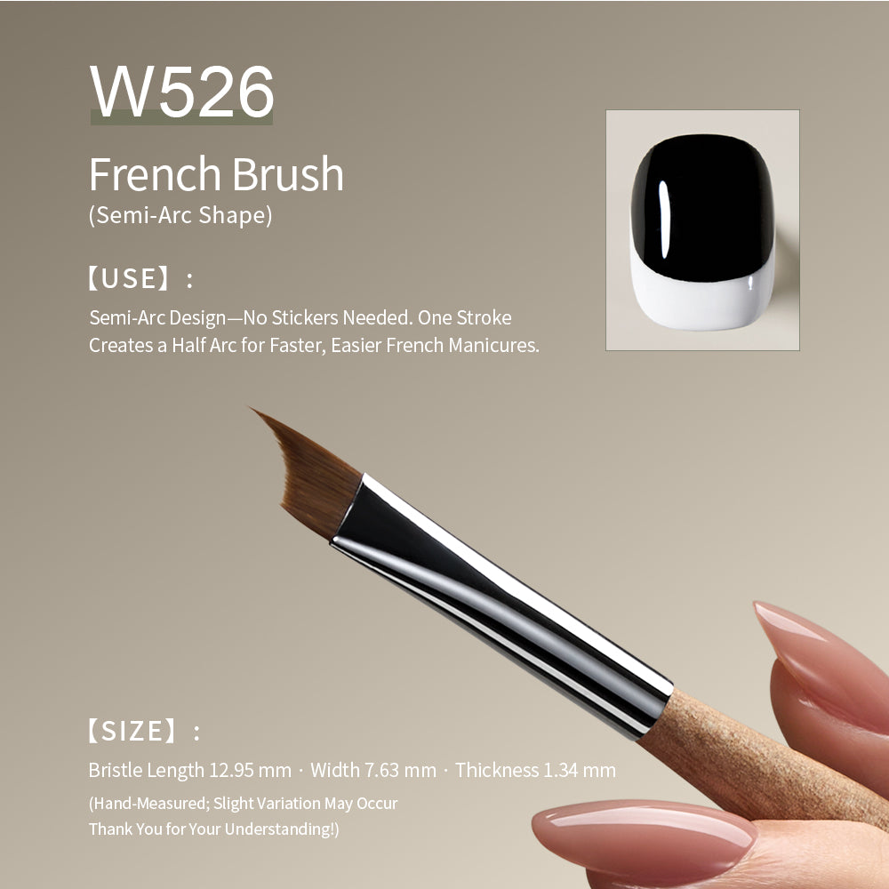 MR NAIL W526 French Brush with semi-arc bristles for precise French tip nail art and smooth smile line application.